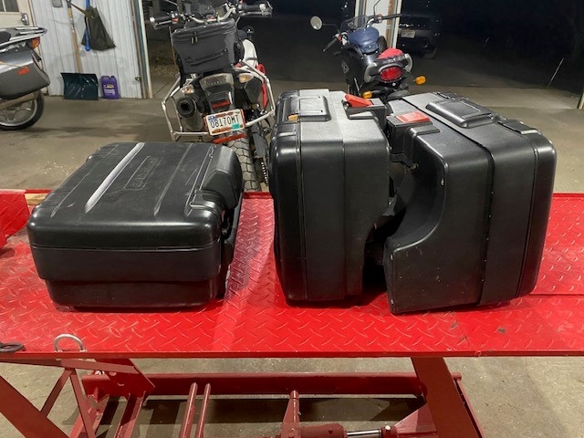 Saddle Bags (Panniers), top case, and mounts off of a 2011 F800 GS